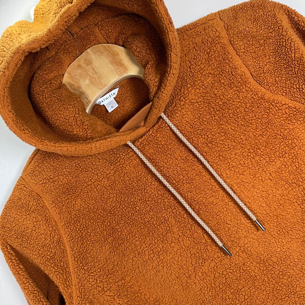 Athleta Women's XL Hoodie Sherpa Pullover Drawstring Thumb‎ Hole Pockets Orange